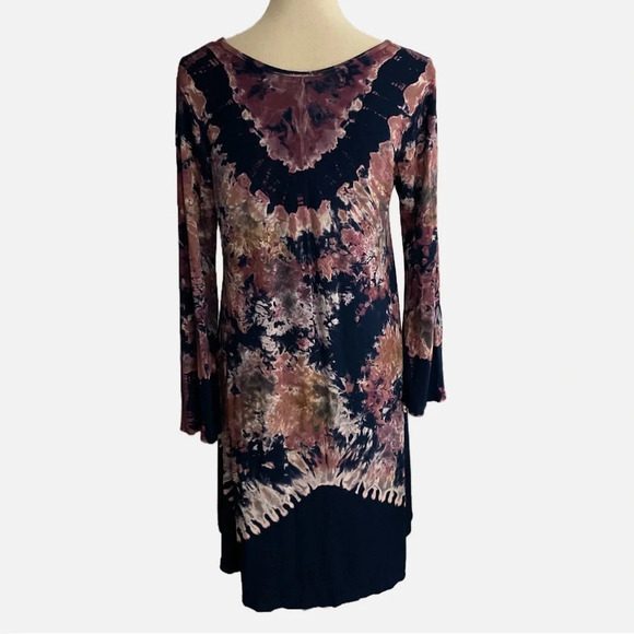 India Boutique Dress Tie Dye Long Sleeve T Shirt One Size Blue Purple Bohemian - Picture 4 of 9